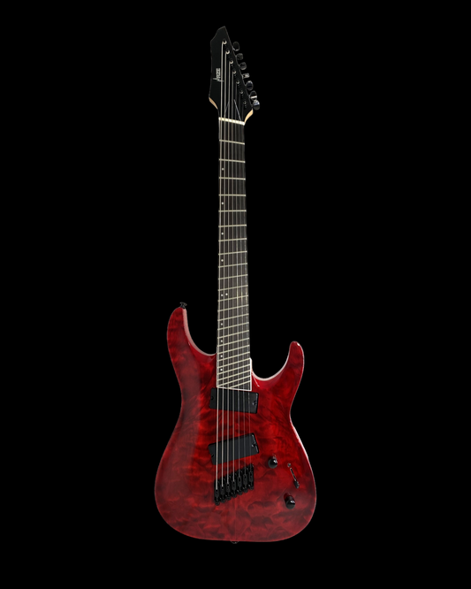 Haze 7-String Fanned Fret Built-in Preamp HAX Electric Guitar - Red 7QFFTRD
