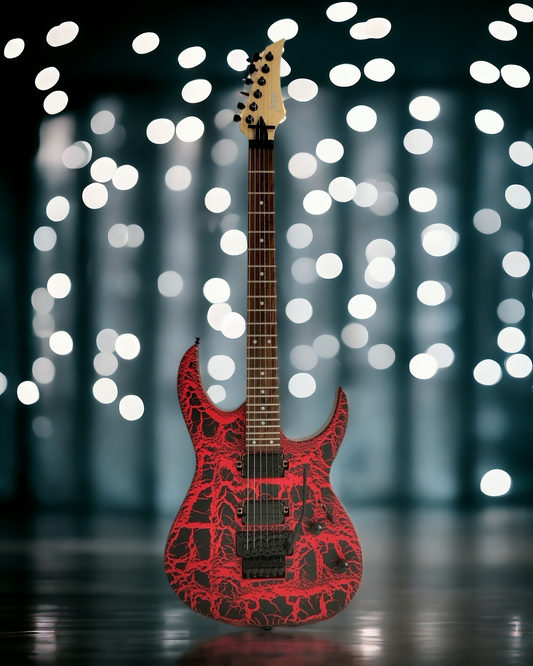 Haze Floyd Rose HH Cracked Molten Lava HRC Electric Guitar - Red HCJS19600