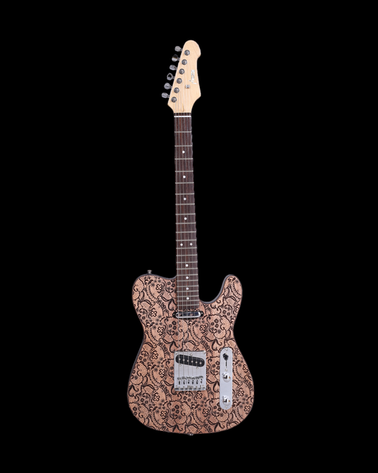 Haze Rose Thorn Engraved Mahogany Body HTL Electric Guitar - Natural TL19710