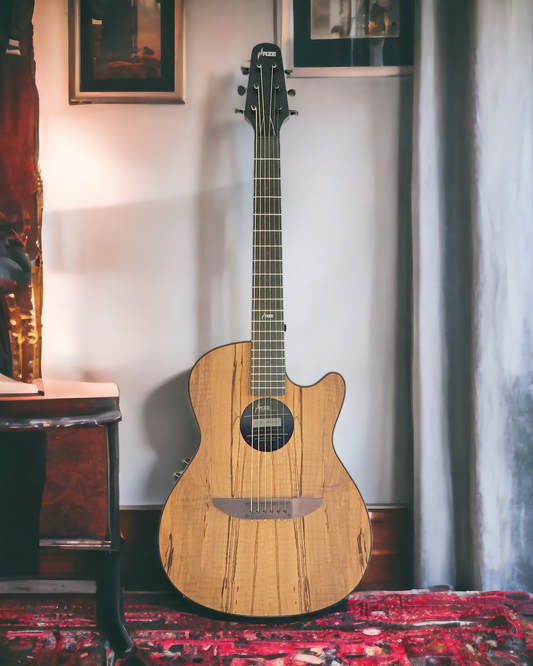 Haze HSDP836CEQGC Roundback 38" Traveller Built-In Pickups Acoustic Guitar - Natural