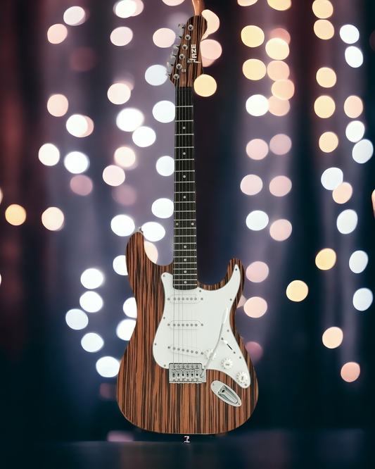 Haze Lightweight Solid Paulownia Exotic Cocobolo Veneer HST Electric Guitar - Brown HSST1901AF852