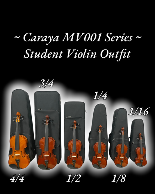 Caraya MV001 Natural Gloss Violin Outfit - Essentials Pack - 4/4 3/4 1/2 1/4 1/8 1/16