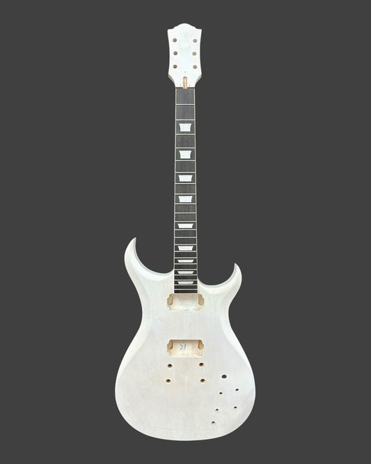 E575DIY White-Primed Poplar Body Set-Neck HGS H-H Electric Guitar DIY Kit - Complete No-Soldering w/ 3-Ply Ebony Trims & Chrome Hardware