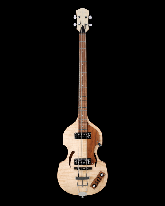Caraya 4-String Flamed Maple Semi-Hollow Electric Bass Guitar (SBG008)