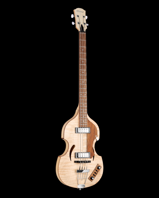 Caraya 4-String Flamed Maple Semi-Hollow Electric Bass Guitar (SBG008)