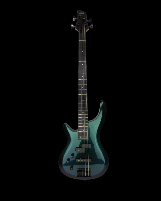 Haze Left-Handed Split/Single Coil Solid Basswood J-Style Electric Bass Guitar - Chameleon SBG385VLH