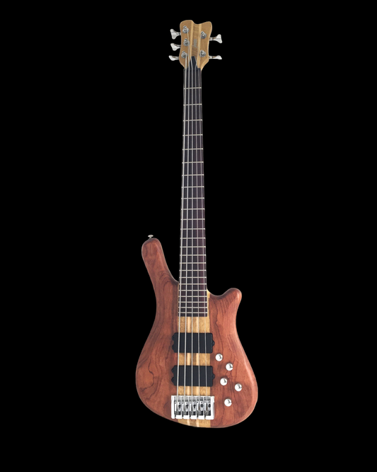Haze 5-String Active Humbucker Padauk Wood WR Electric Bass Guitar - Natural SBG368N
