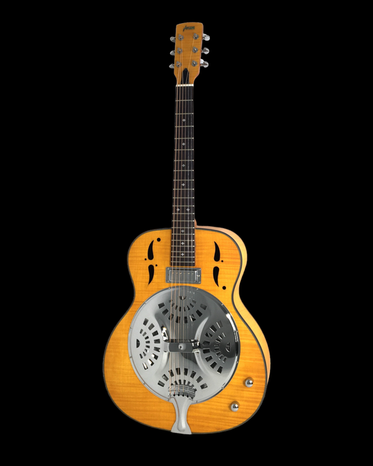 Haze SDG727 Roundneck Resonator Guitar, Flame Maple, 1xH Pickups + Free Gig Bag