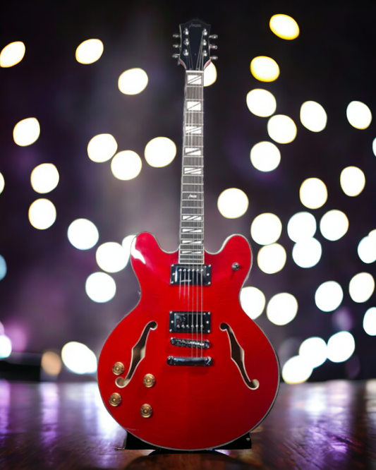 Haze Semi-Hollow Flame Maple HES Electric Guitar - Red SEG272CRLH with bag