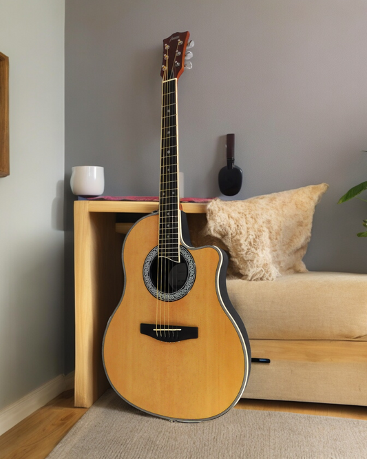 Haze SP721CEQN Fibre Glass Roundback Built-In Pickups/Tuner Acoustic Guitar - Natural