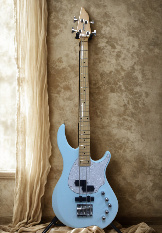 Haze Single-Coil Solid White Poplar Hybrid Electric Bass Guitar - Blue HYBRID4PJ