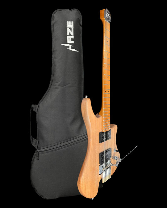Haze Headless Tremolo HH Solid Mahogany HHL Electric Guitar w/ Coil-Splitting HMP Pickups in Natural Matte (HZHL1AN)