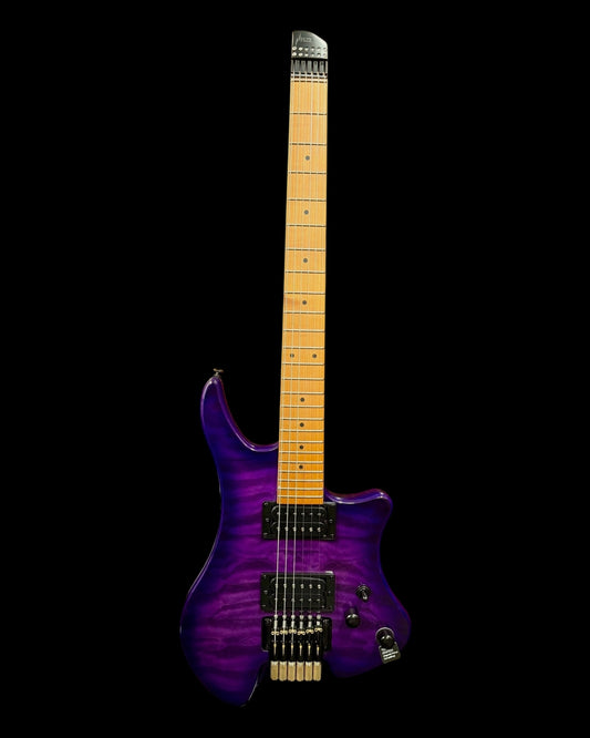 Haze Headless HH Solid Mahogany HHL Electric Guitar in Tiger Purple (HZHL1APU)