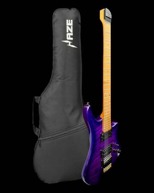 Haze Headless HH Solid Mahogany HHL Electric Guitar in Tiger Purple (HZHL1APU)