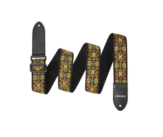Amumu CO07EGD Shiny Gold Thread Embroidery Cotton Guitar Strap