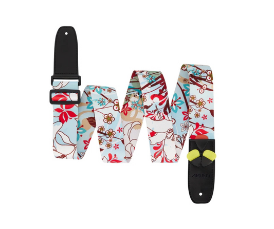 Amumu PC05P White Lily Flower Light Blue Polyester Cotton Guitar Strap