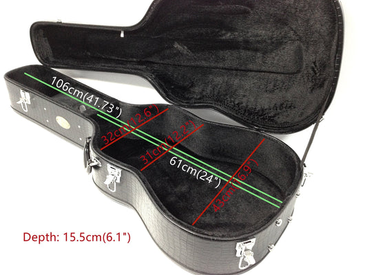 Haze Dreadnought Acoustic Guitar Hard Case - Black Faux Crocodile HC020DBK