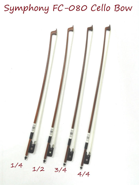 Symphony FC080 4/4 Size Cello Bow, Brazil-wood, Round Stick, Real Horse Hair