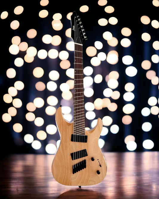 Haze 7-String Fanned Fret Built-in Preamp HAX Electric Guitar - Natural 7FFNOIL