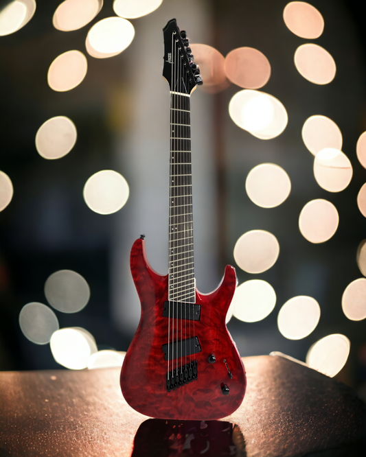 Haze 7-String Fanned Fret Built-in Preamp HAX Electric Guitar - Red 7QFFTRD