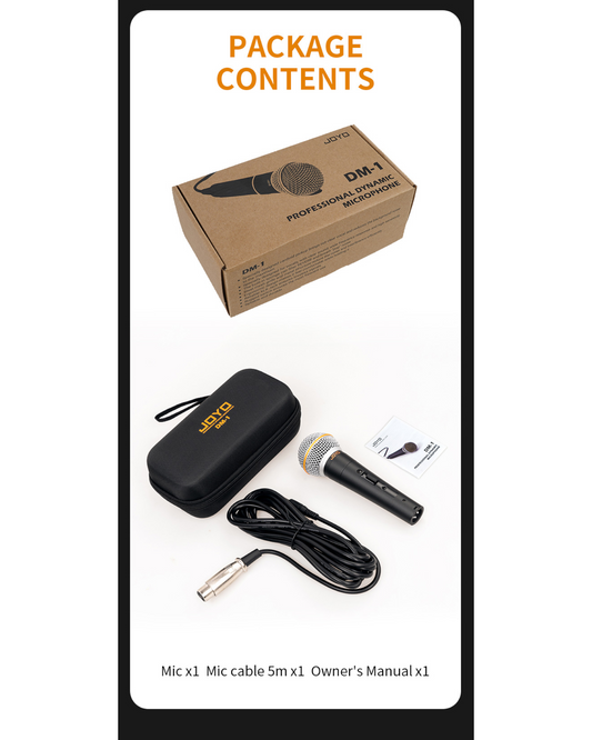 Joyo Professional Dynamic Vocal XLR Microphone w/ 5m Microphone Cable & Hard Carry Case - DM1