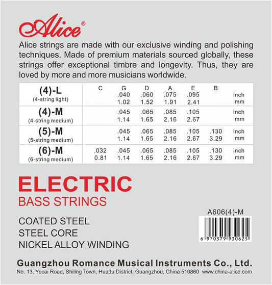 Alice A606M4 4-String Electric Bass Guitar Strings Medium + 3 Picks