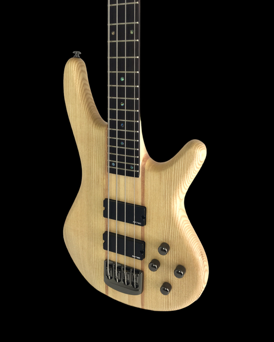 Haze Novara Solid Ash Body with Maple Neck-Through Design Artec Active Humbucker Electric Bass Guitar - B327N