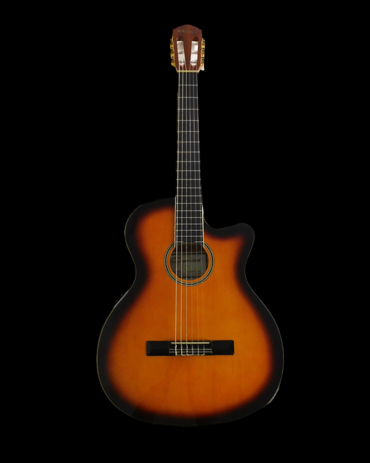 Caraya Spruce Thin-Body Cutaway Built-In Pickup/Tuner Classical Guitar - Sunburst C551BCEQBS