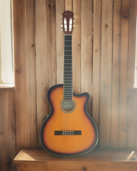Caraya Spruce Thin-Body Cutaway Built-In Pickup/Tuner Classical Guitar - Sunburst C551BCEQBS
