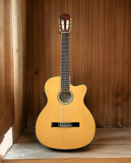 Caraya Spruce Thin-Body Cutaway Built-In Pickup/Tuner Classical Guitar - Natural C551BCEQN