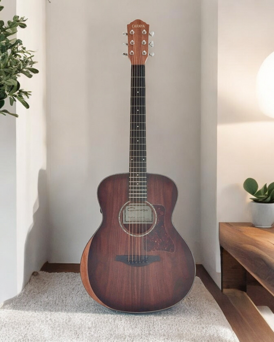 Caraya D36SKOA All Koa Body Traveller Guitar with Double OS1 Vibration Pickup