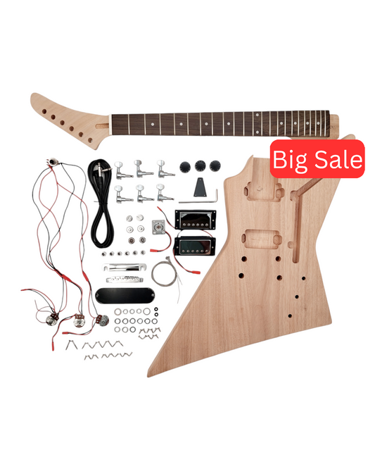 DIY E1958DIY Explorer Style Electric Guitar DIY Kit, Complete No-Soldering, Mahogany Body
