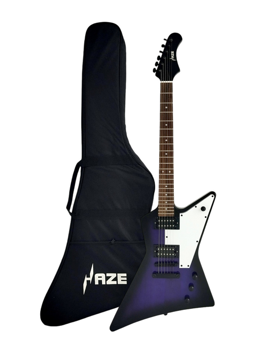 Haze Explorer-Style HH Basswood HEX Electric Guitar - Purpleburst FB1946