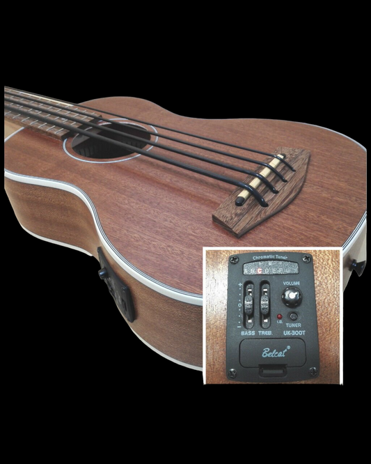 Haze Mahogany Body Walnut Fingerboard Built-in Pickups/EQ Bass Ukulele - Natural HAUB30EQ