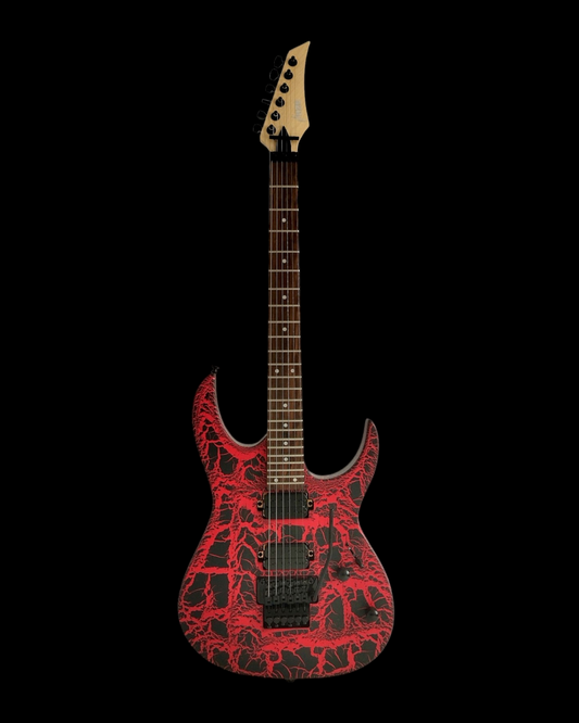 Haze Floyd Rose HH Cracked Molten Lava HRC Electric Guitar - Red HCJS19600