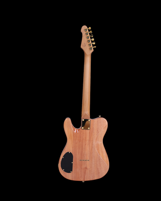 Haze Buta Engraved Mahogany Body HTL Electric Guitar - Natural TL19700
