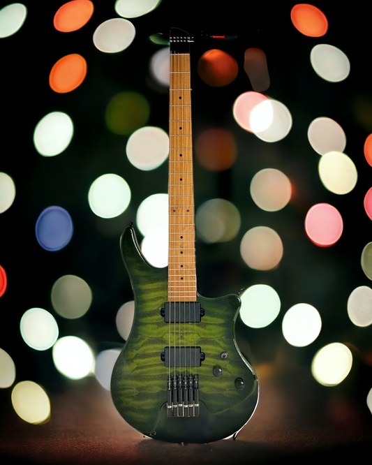 Haze Headless HH Maple HHL Electric Guitar - Green HL1APQTGR