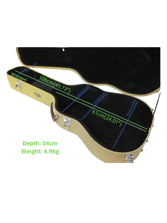 Haze Dreadnought Acoustic Guitar Hard Case with Lock - Yellow Twilling HPAA19020DAT