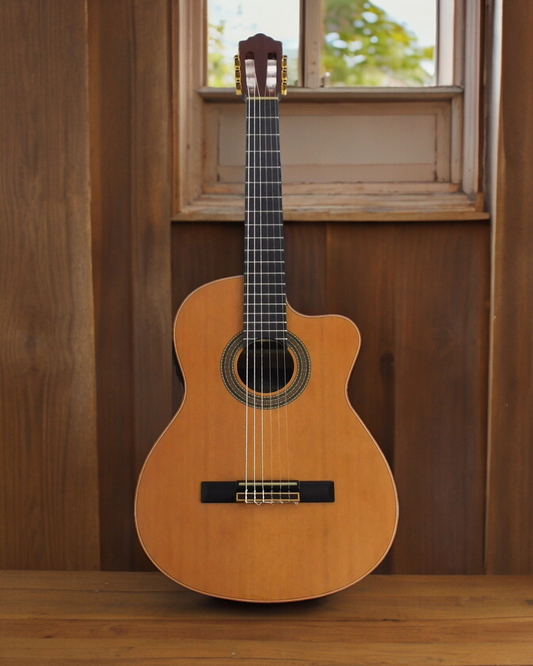 Miguel Rosales Solid Canadian Cedar Cutaway Built-In Belcat Pickup/Tuner Classical Guitar - Natural HS10CEQN