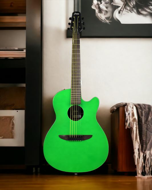Haze HSDP836CGR Roundback 38" Traveller Acoustic Guitar - Green