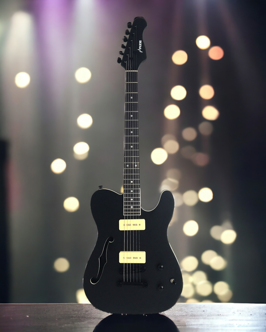Haze Semi-Hollow HH Maple Neck HTL Electric Guitar - Black HSE501BK