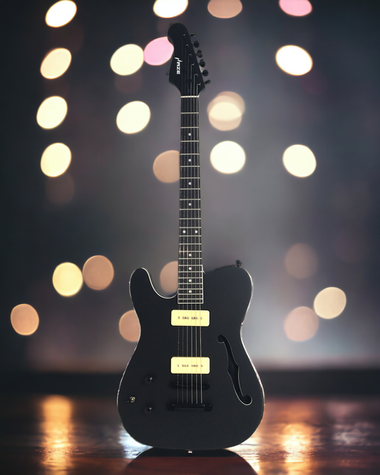 Haze Left Handed Semi-Hollow HH HTL Electric Guitar - Black HSE501LHBK