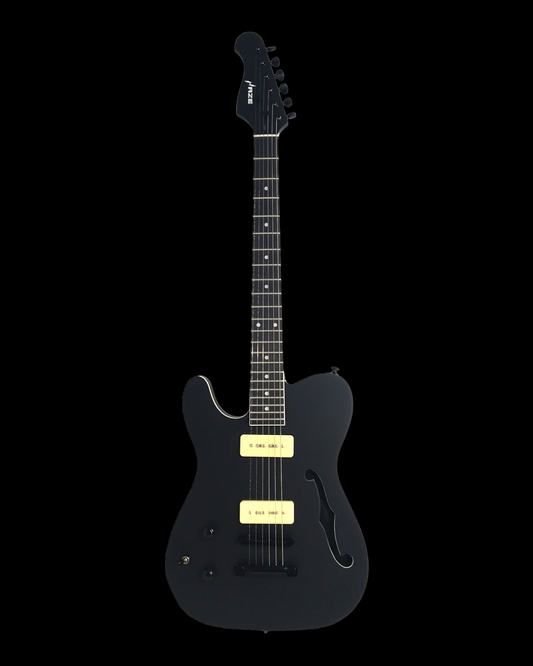 Haze Left Handed Semi-Hollow HH HTL Electric Guitar - Black HSE501LHBK