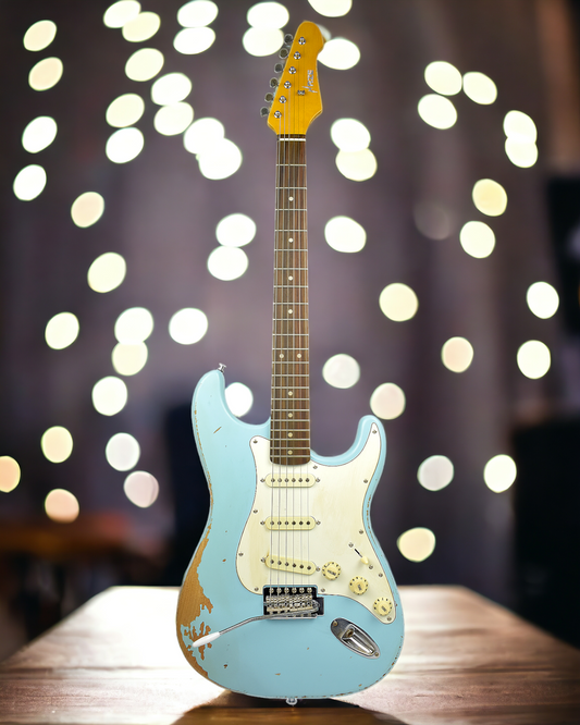 Haze Jumbo Frets Tremolo Relic HST Electric Guitar - Blue HSVTGSTG
