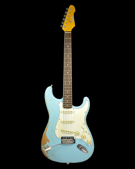 Haze Jumbo Frets Tremolo Relic HST Electric Guitar - Blue HSVTGSTG