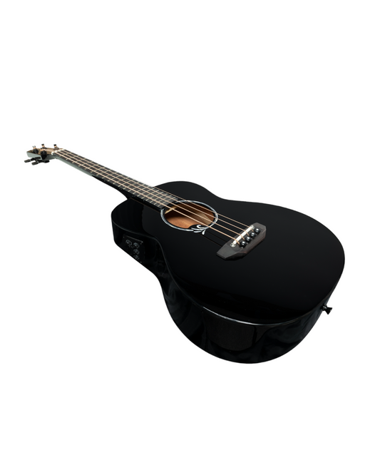Haze HZMINI 3/4 Acoustic-Electric Travel Bass – Solid Sitka Top, Gloss Black