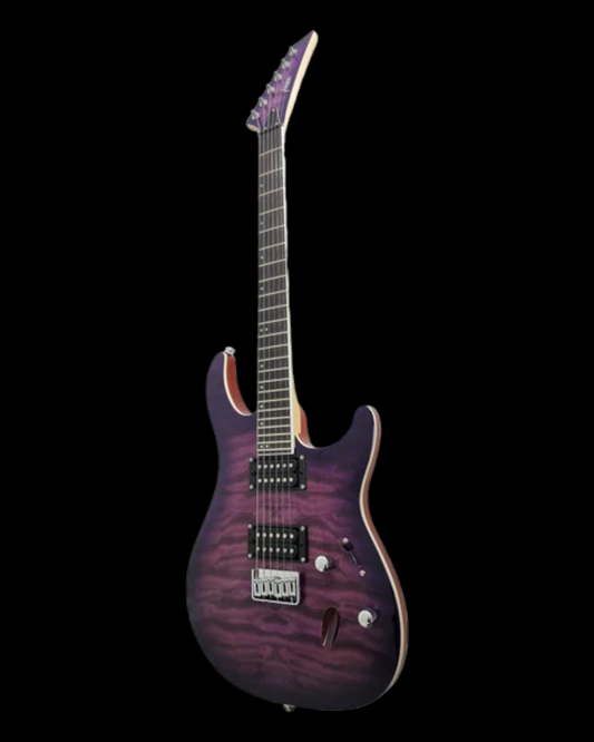 Haze Double Cut HH Maple Neck Quilted Art HRG Electric Guitar - Purple HZPRESTIGETPU