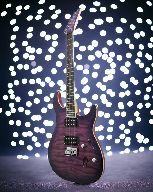 Haze Double Cut HH Maple Neck Quilted Art HRG Electric Guitar - Purple HZPRESTIGETPU