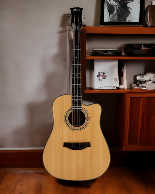 Klema K300DSCE Solid Spruce Sitka Fishman Pickup/Tuner Acoustic Guitar - Natural