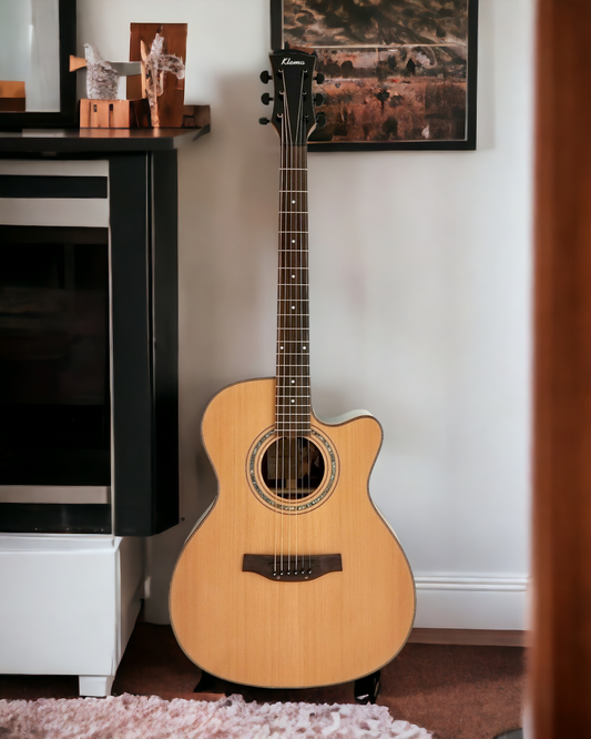 Klema K300JCCE Solid Cedar Top Indian Rosewood Body Fishman Pickup/Tuner Acoustic Guitar - Natural